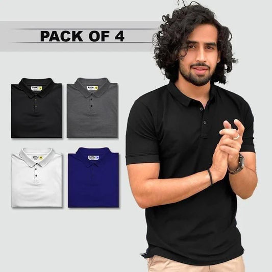 Mens Polo T-shirt Poly Cotton Solid Half Sleeves (Pack of 4)